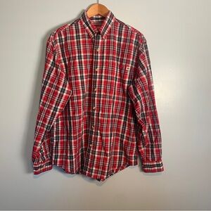 International Harvester McCormick Farm All Red Plaid Button Up Shirt Mens (M)